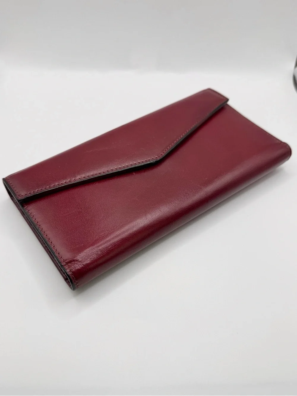 Vintage Paco Rabanne Paris Burgundy Leather Envelope Wallet NIB